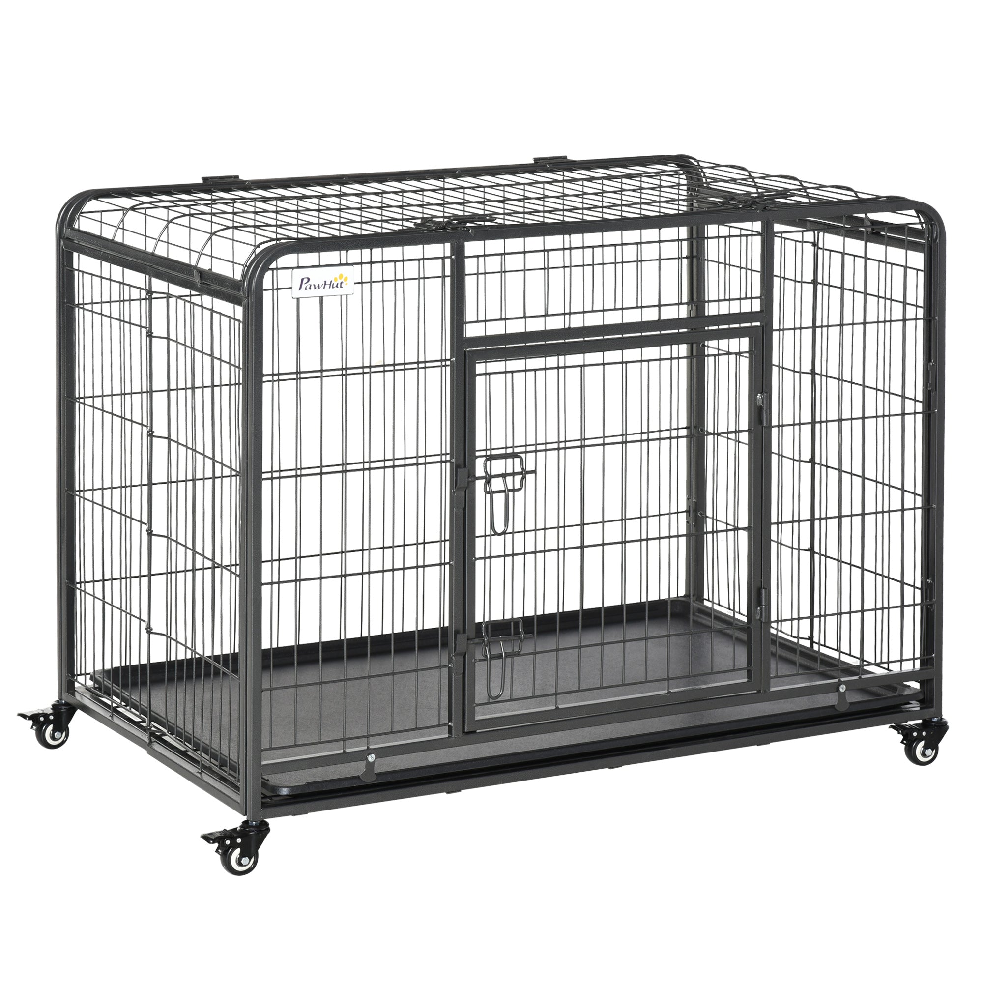 Heavy Duty Folding Dog Crate - 43" Metal Cage Dark Grey-DECOROLALA