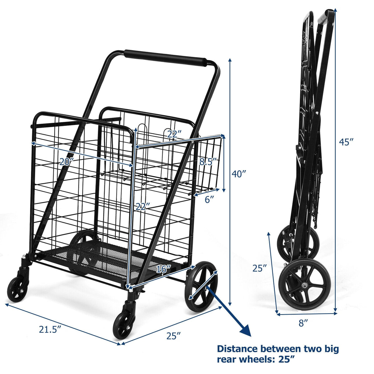 Heavy Duty Folding Utility Shopping Double Cart-Black-Kitchen Tools-DECOROLALA