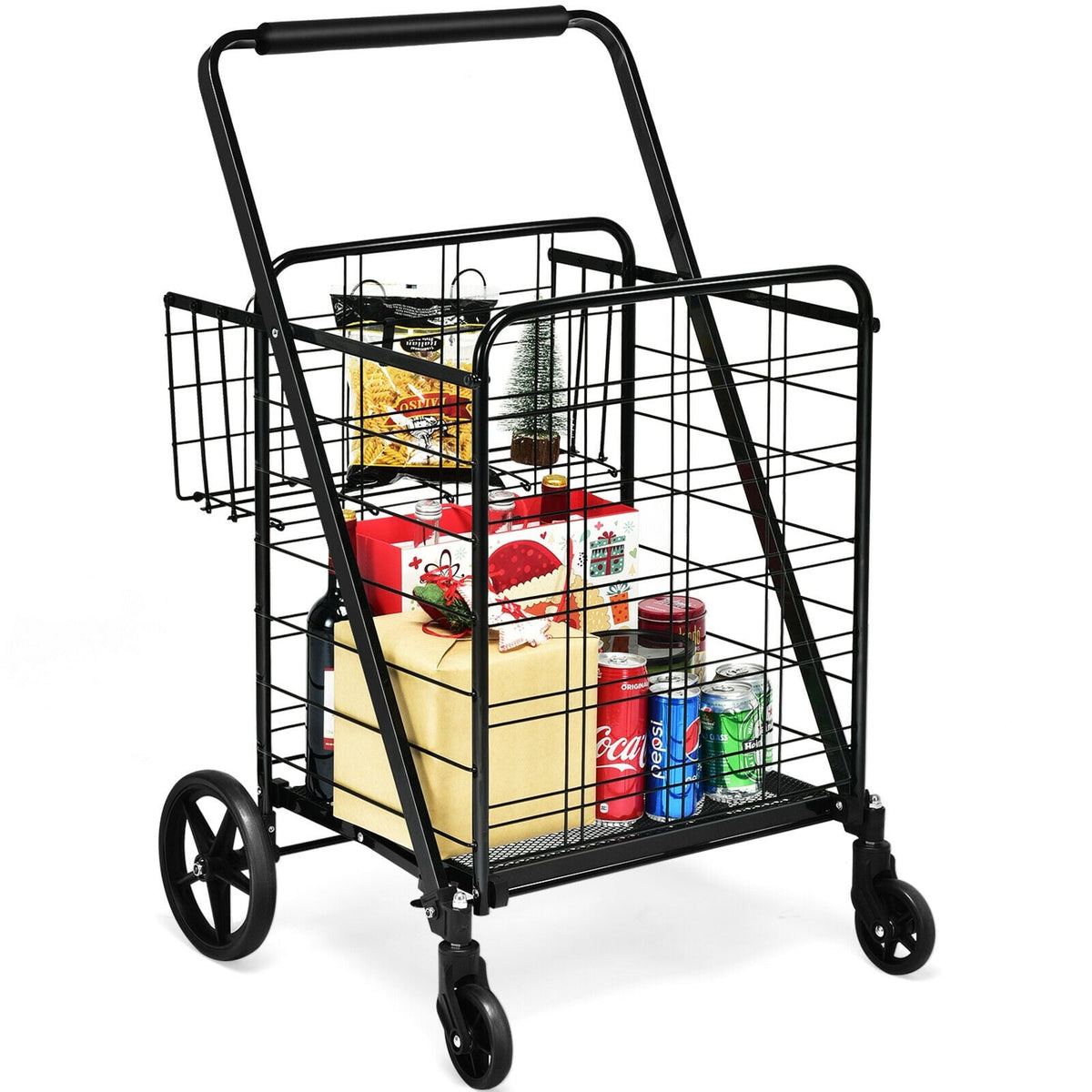 Heavy Duty Folding Utility Shopping Double Cart-Black-Kitchen Tools-DECOROLALA