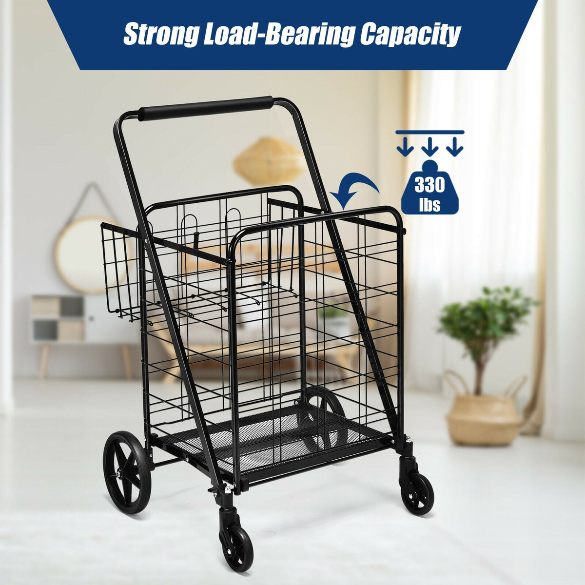 Heavy Duty Folding Utility Shopping Double Cart-Black-Kitchen Tools-DECOROLALA