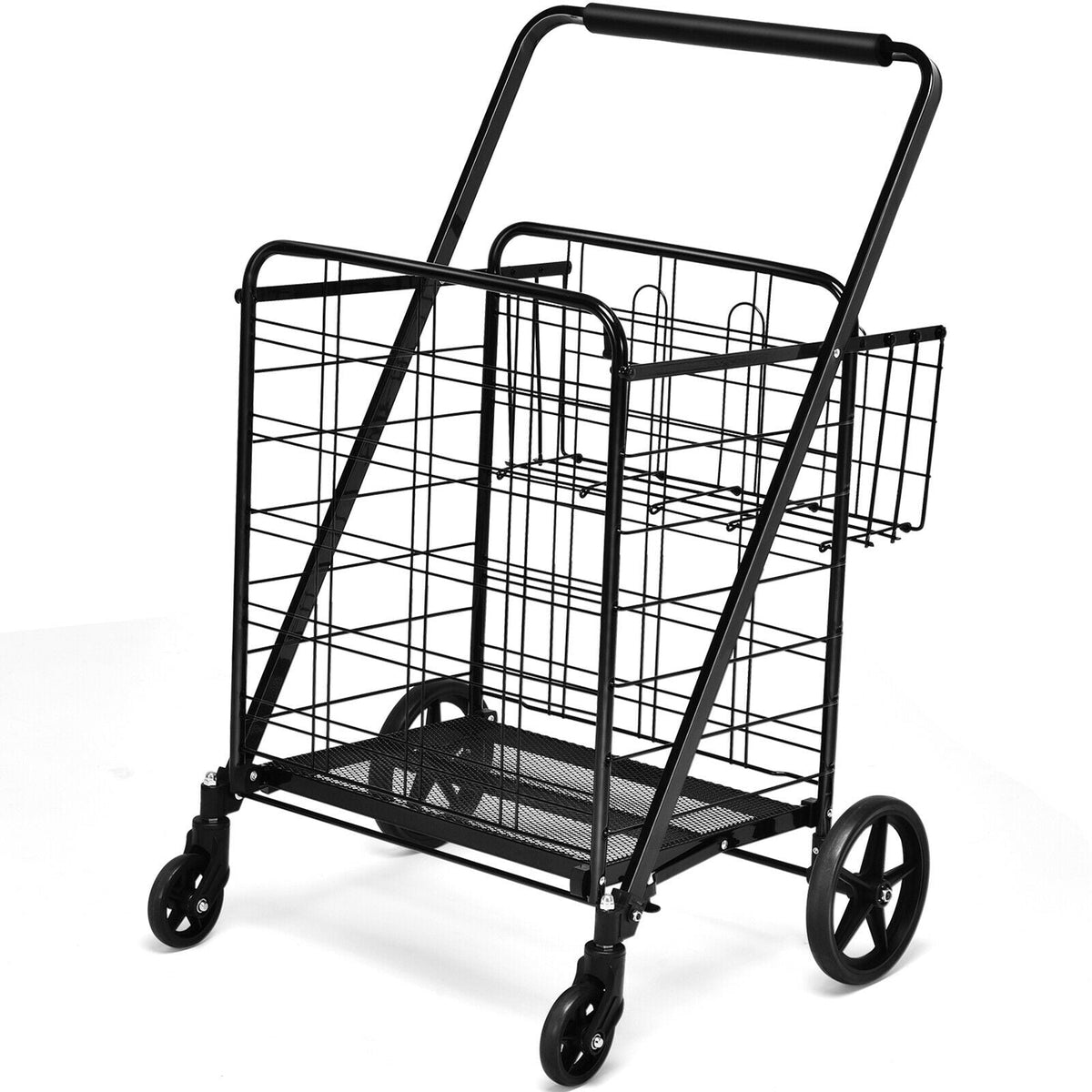 Heavy Duty Folding Utility Shopping Double Cart-Black-Kitchen Tools-DECOROLALA