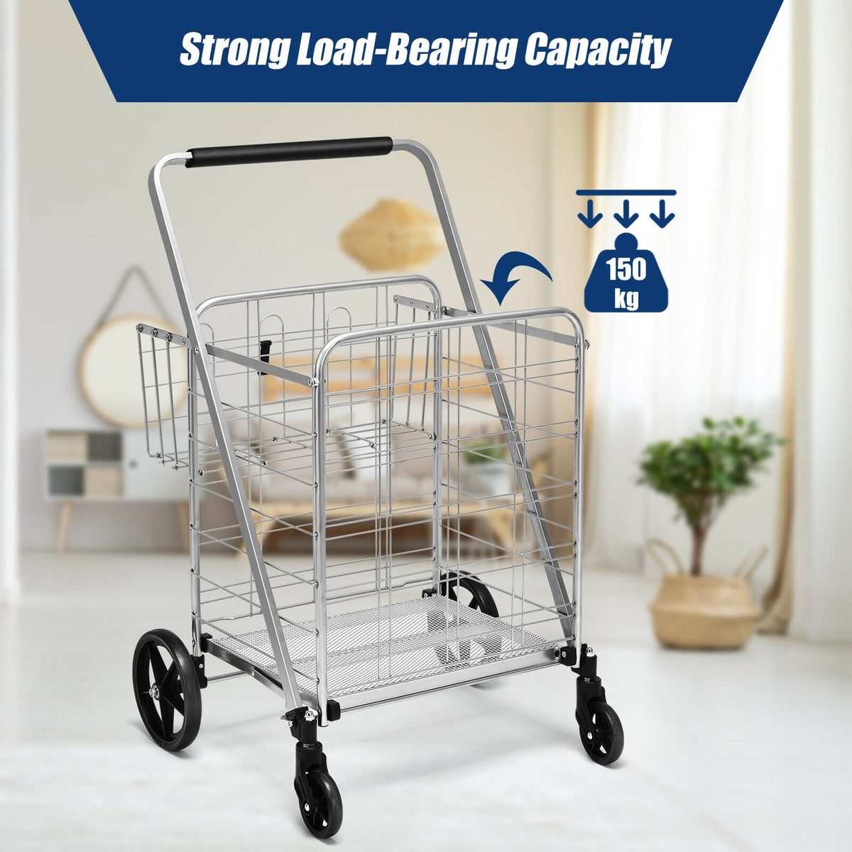 Heavy Duty Folding Utility Shopping Double Cart-Silver-Kitchen Tools-DECOROLALA
