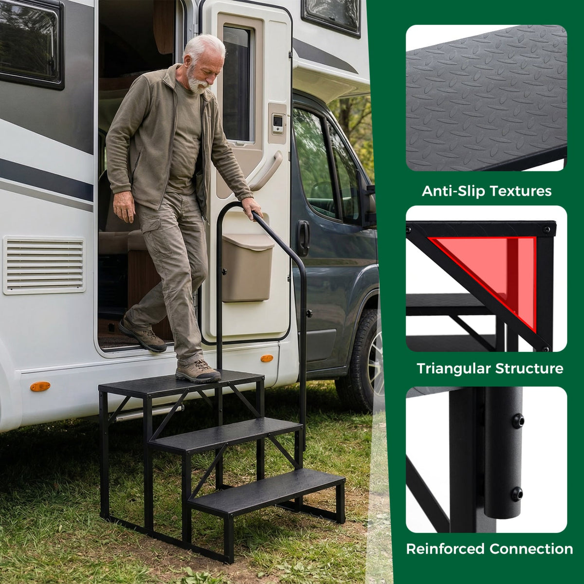 Heavy Duty Hot Tub Stair with Wide Anti-Slip Platforms for Porch and Mobile Home-Black-Ladders-DECOROLALA