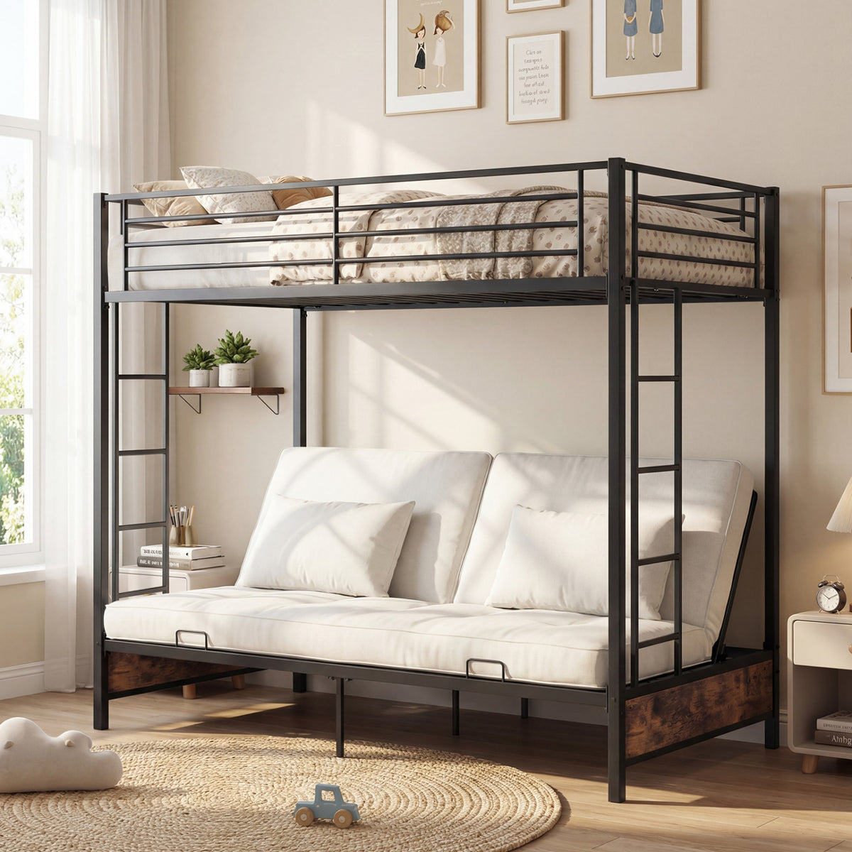Heavy Duty Metal Bunk Bed Frame with Headboard and Footboard-Rustic Brown-Bunk Bed Frame-DECOROLALA
