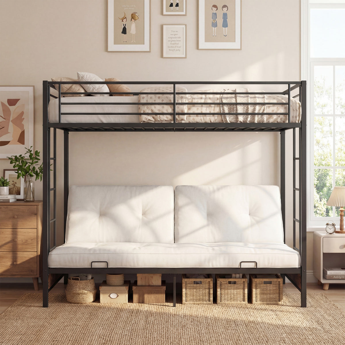 Heavy Duty Metal Bunk Bed Frame with Headboard and Footboard-Rustic Brown-Bunk Bed Frame-DECOROLALA
