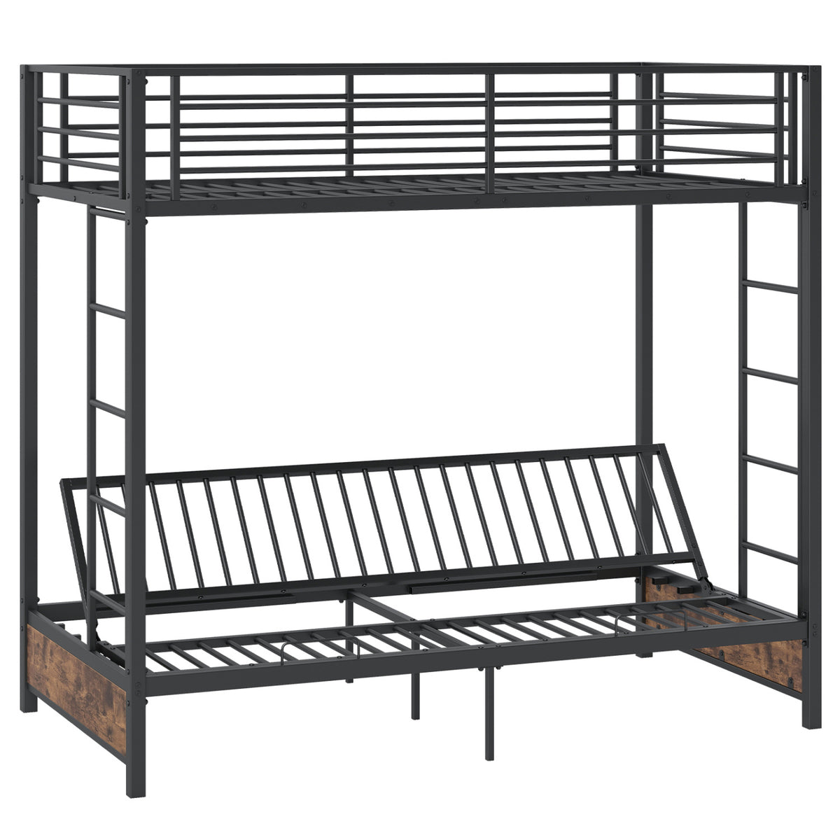 Heavy Duty Metal Bunk Bed Frame with Headboard and Footboard-Rustic Brown-Bunk Bed Frame-DECOROLALA