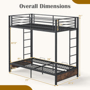 Heavy Duty Metal Bunk Bed Frame with Headboard and Footboard-Rustic Brown-Bunk Bed Frame-DECOROLALA