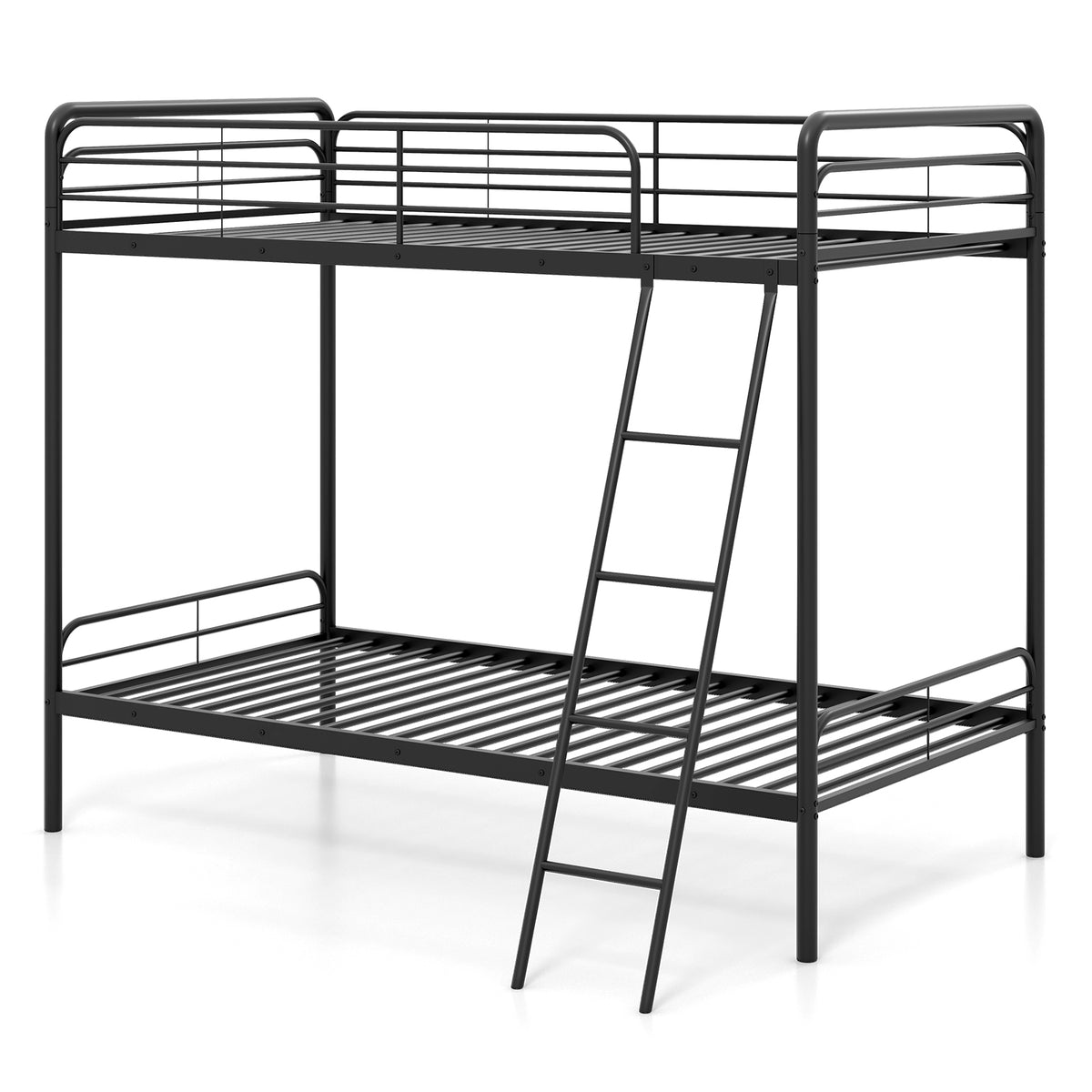 Heavy Duty Metal Bunk Bed with Ladder and Safety Guardrails-Black-Bunk Bed Frame-DECOROLALA