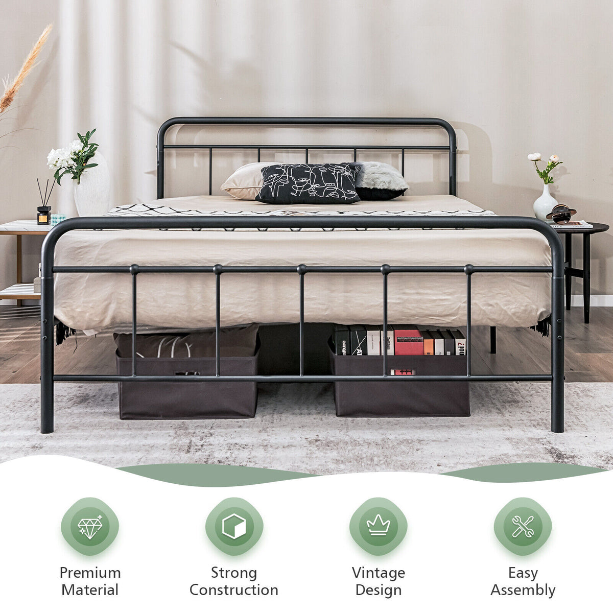 Heavy Duty Metal Platform Bed Frame with Headboard-Full Size-Simple Bed Frame-DECOROLALA