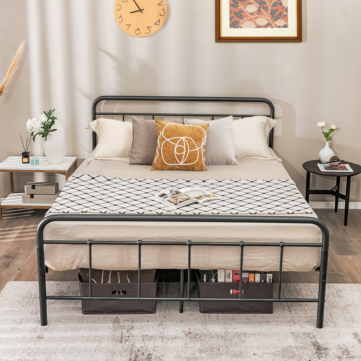 Heavy Duty Metal Platform Bed Frame with Headboard-Full Size-Simple Bed Frame-DECOROLALA