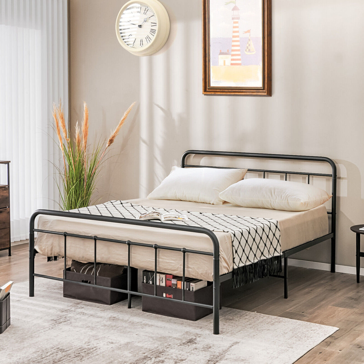 Heavy Duty Metal Platform Bed Frame with Headboard-Full Size-Simple Bed Frame-DECOROLALA