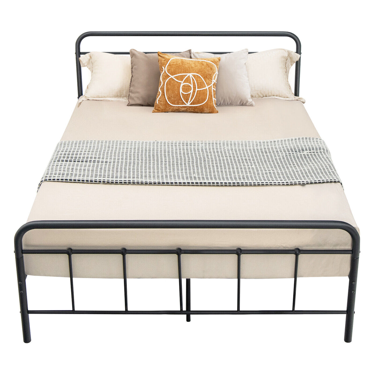 Heavy Duty Metal Platform Bed Frame with Headboard-Full Size-Simple Bed Frame-DECOROLALA