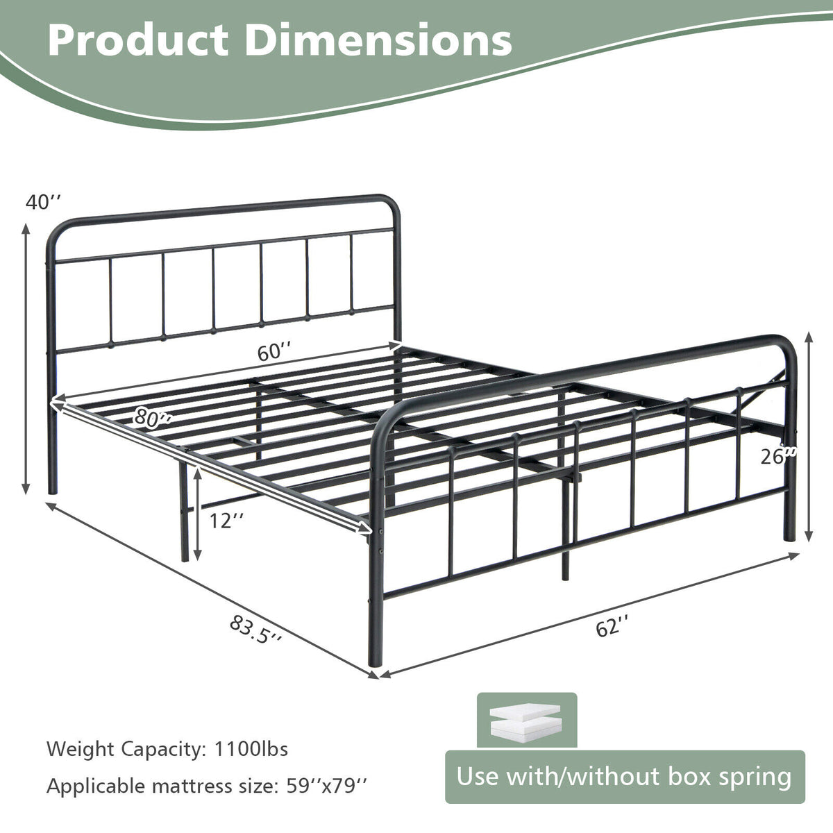 Heavy Duty Metal Platform Bed Frame with Headboard-Queen Size-Simple Bed Frame-DECOROLALA