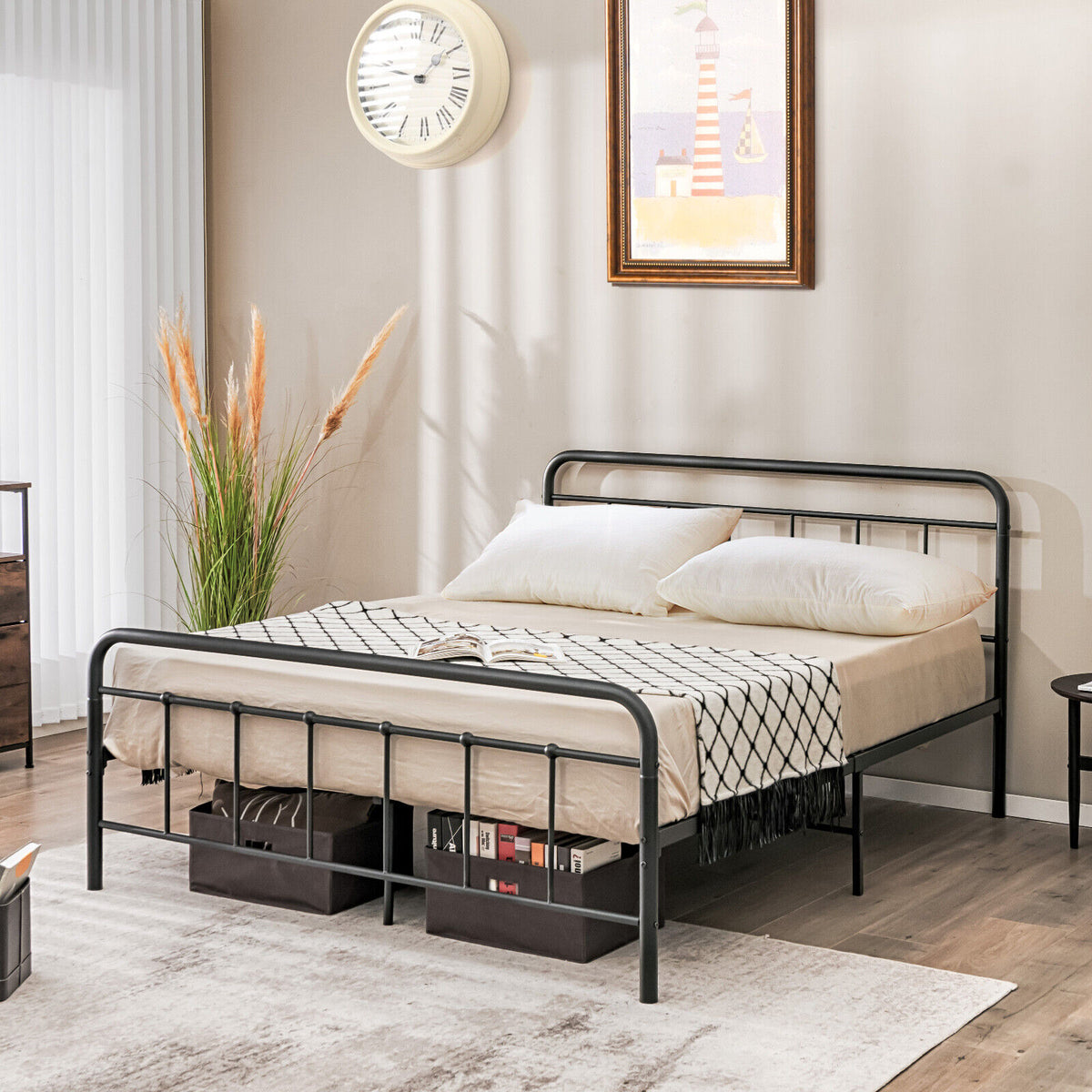 Heavy Duty Metal Platform Bed Frame with Headboard-Queen Size-Simple Bed Frame-DECOROLALA