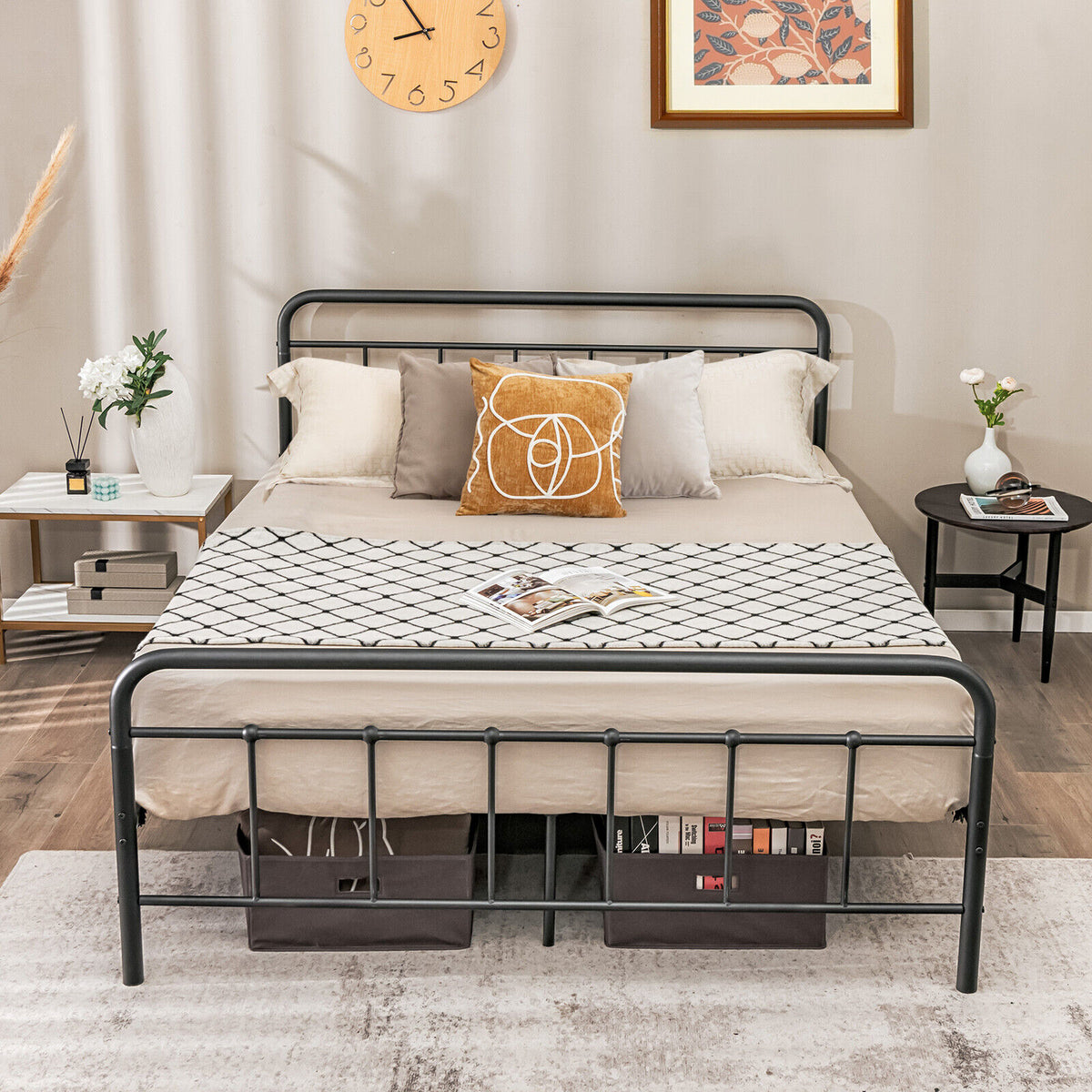 Heavy Duty Metal Platform Bed Frame with Headboard-Queen Size-Simple Bed Frame-DECOROLALA