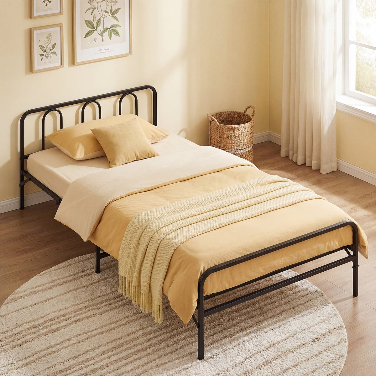 Heavy Duty Metal Twin Foldable Bed Frame with Headboard & Footboard-Black-Folding Beds-DECOROLALA