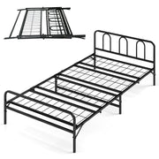 Heavy Duty Metal Twin Foldable Bed Frame with Headboard & Footboard-Black-Folding Beds-DECOROLALA