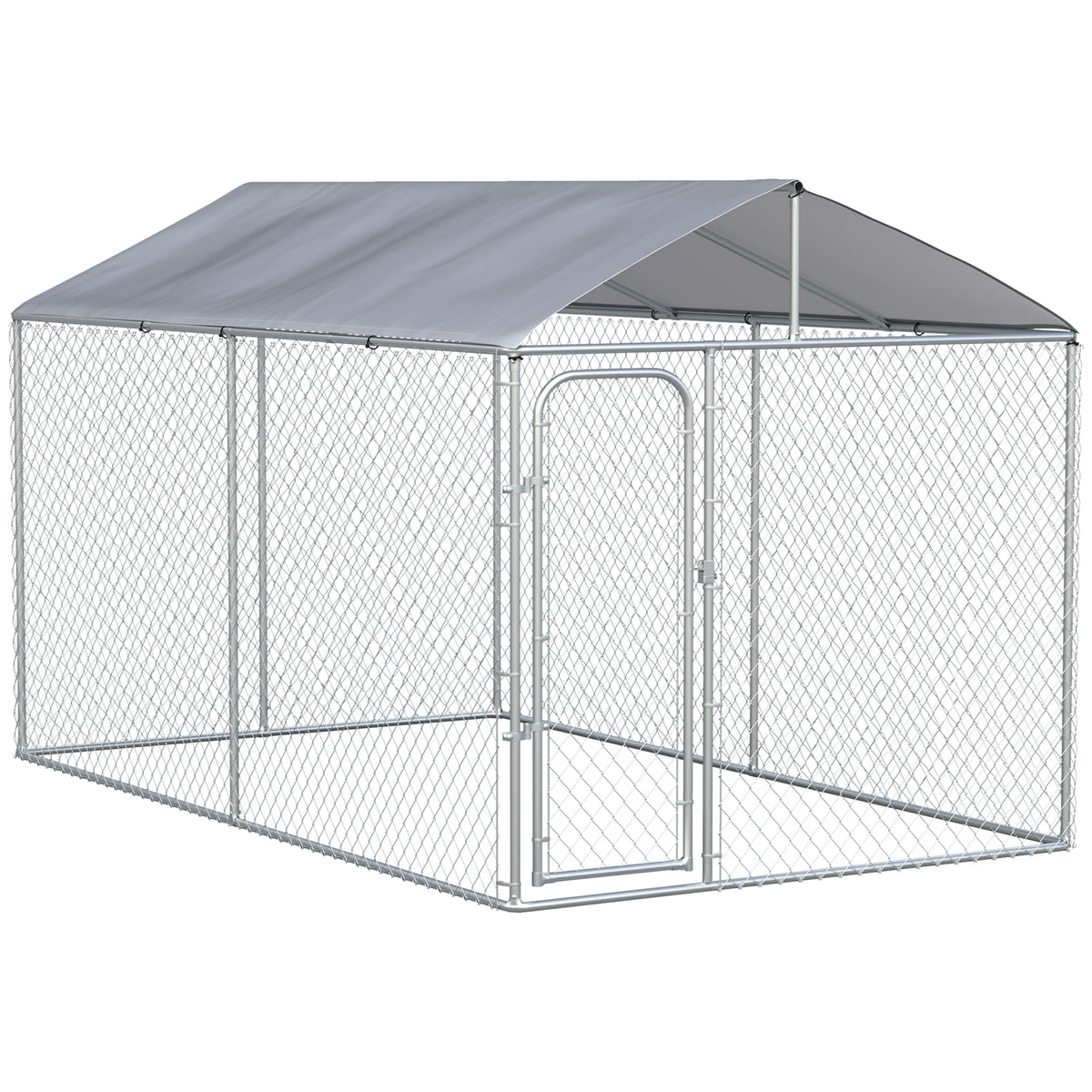 Heavy Duty Outdoor Dog Kennel - 13.1' x 7.5' x 7.5' Silver Steel-Dogs-DECOROLALA