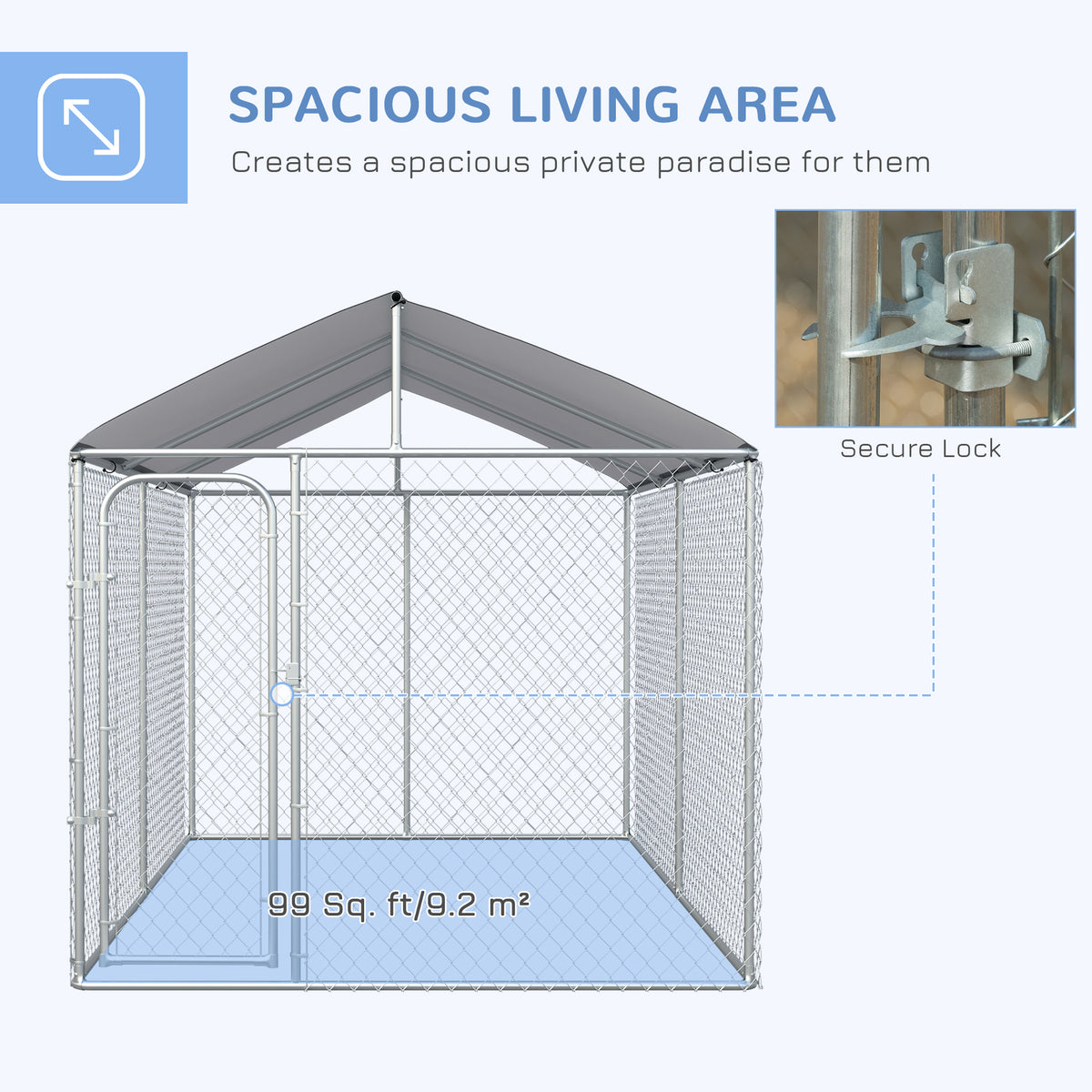 Heavy Duty Outdoor Dog Kennel - 13.1' x 7.5' x 7.5' Silver Steel-Dogs-DECOROLALA
