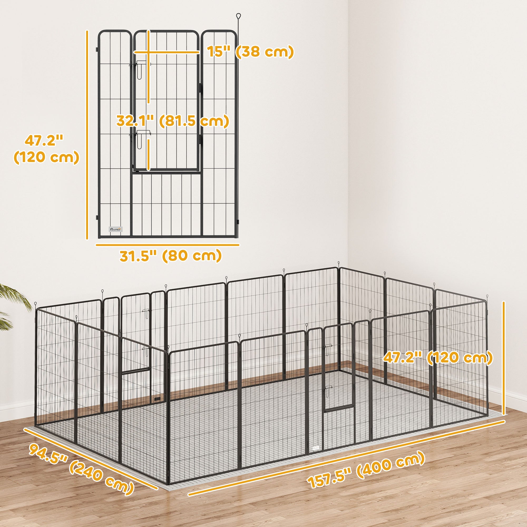 Heavy Duty Pet Playpen, 16 Panels Steel Dog Fence Puppy Exercise Pen with 2 Doors Locking Latch, 47" Height-Dogs-DECOROLALA