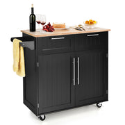 Heavy Duty Rolling Kitchen Cart with Tower Holder and Drawer-Black-Kitchen Islands & Carts-DECOROLALA