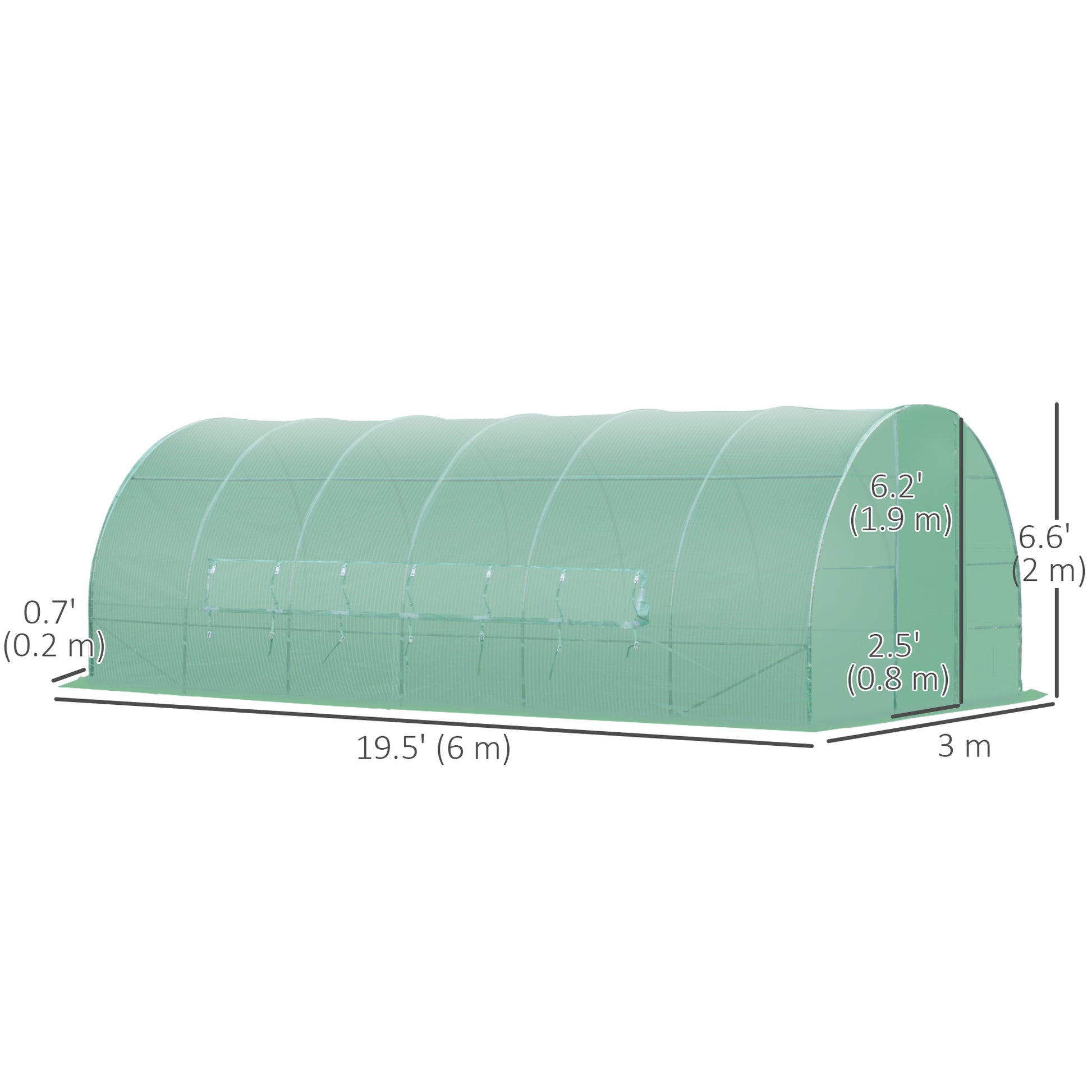 Heavy Duty Walk-in Tunnel Greenhouse 20x10x6.6ft - Green PE Cover-DECOROLALA