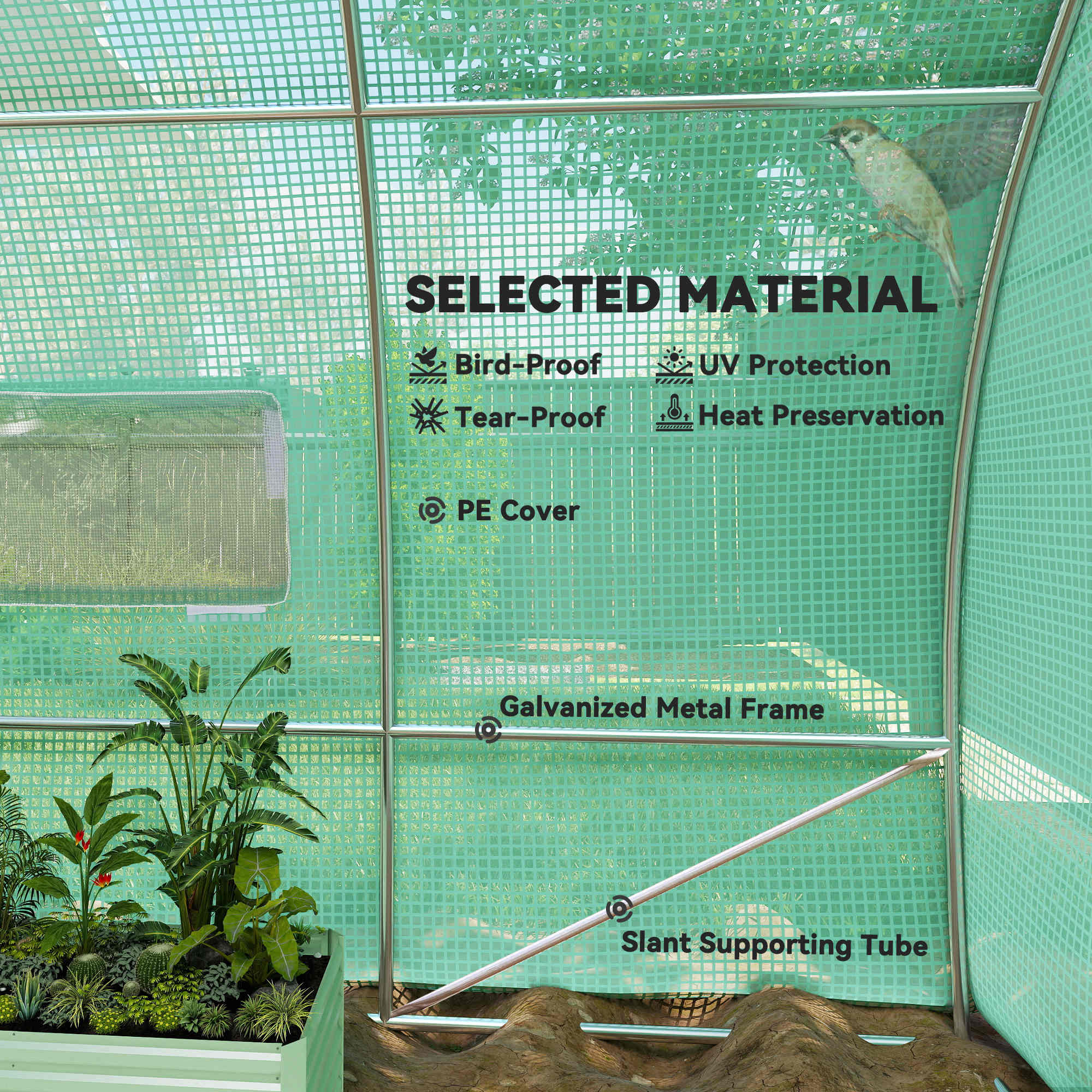 Heavy Duty Walk-in Tunnel Greenhouse 20x10x6.6ft - Green PE Cover-DECOROLALA