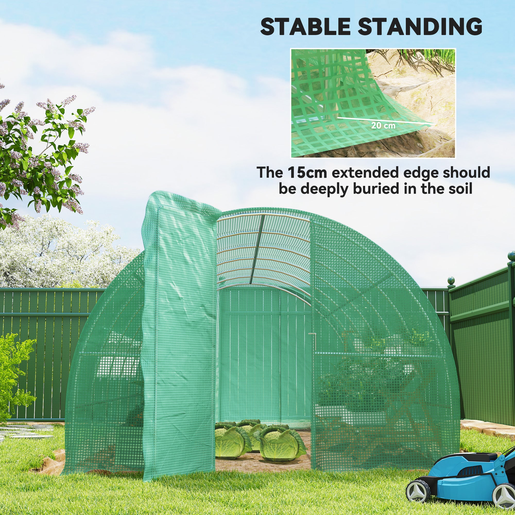 Heavy Duty Walk-in Tunnel Greenhouse 20x10x6.6ft - Green PE Cover-DECOROLALA