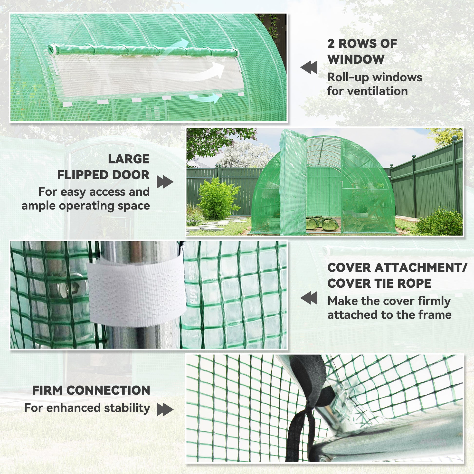 Heavy Duty Walk-in Tunnel Greenhouse 20x10x6.6ft - Green PE Cover-DECOROLALA