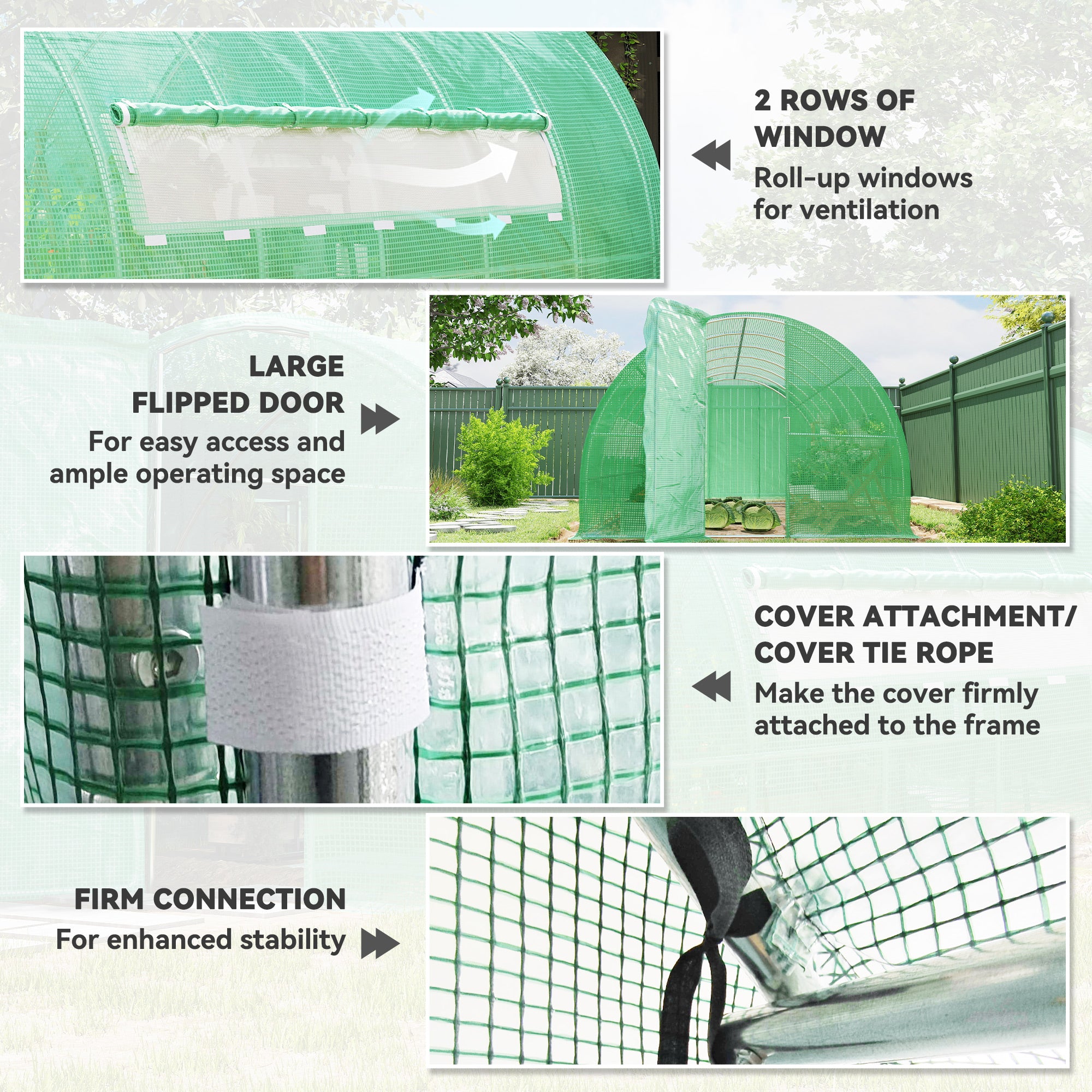 Heavy Duty Walk-in Tunnel Greenhouse 20x10x6.6ft - Green PE Cover-DECOROLALA