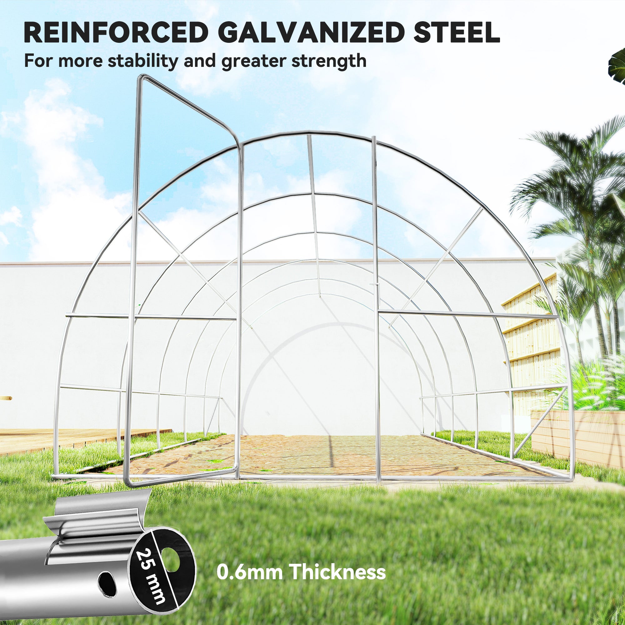 Heavy Duty Walk-in Tunnel Greenhouse 20x10x6.6ft - Green PE Cover-DECOROLALA