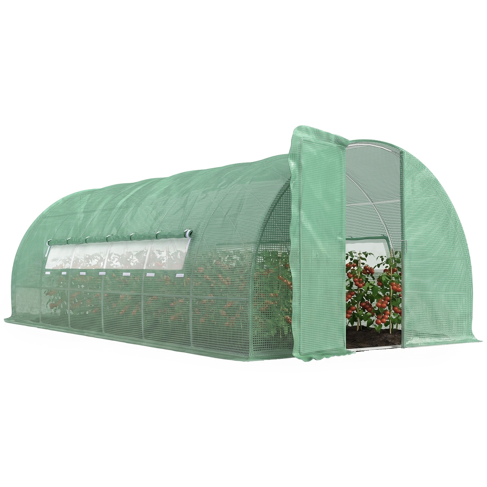 Heavy Duty Walk-in Tunnel Greenhouse 20x10x6.6ft - Green PE Cover-DECOROLALA