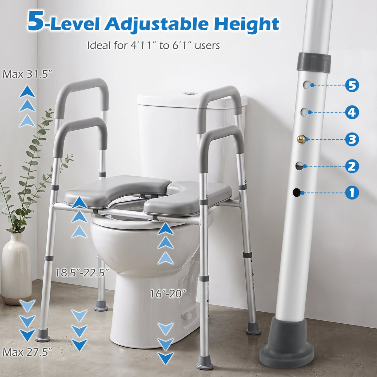 Heavy-duty 400 LBS Raised Toilet Seat with Non-slip Handles-Bath Safety Products-DECOROLALA