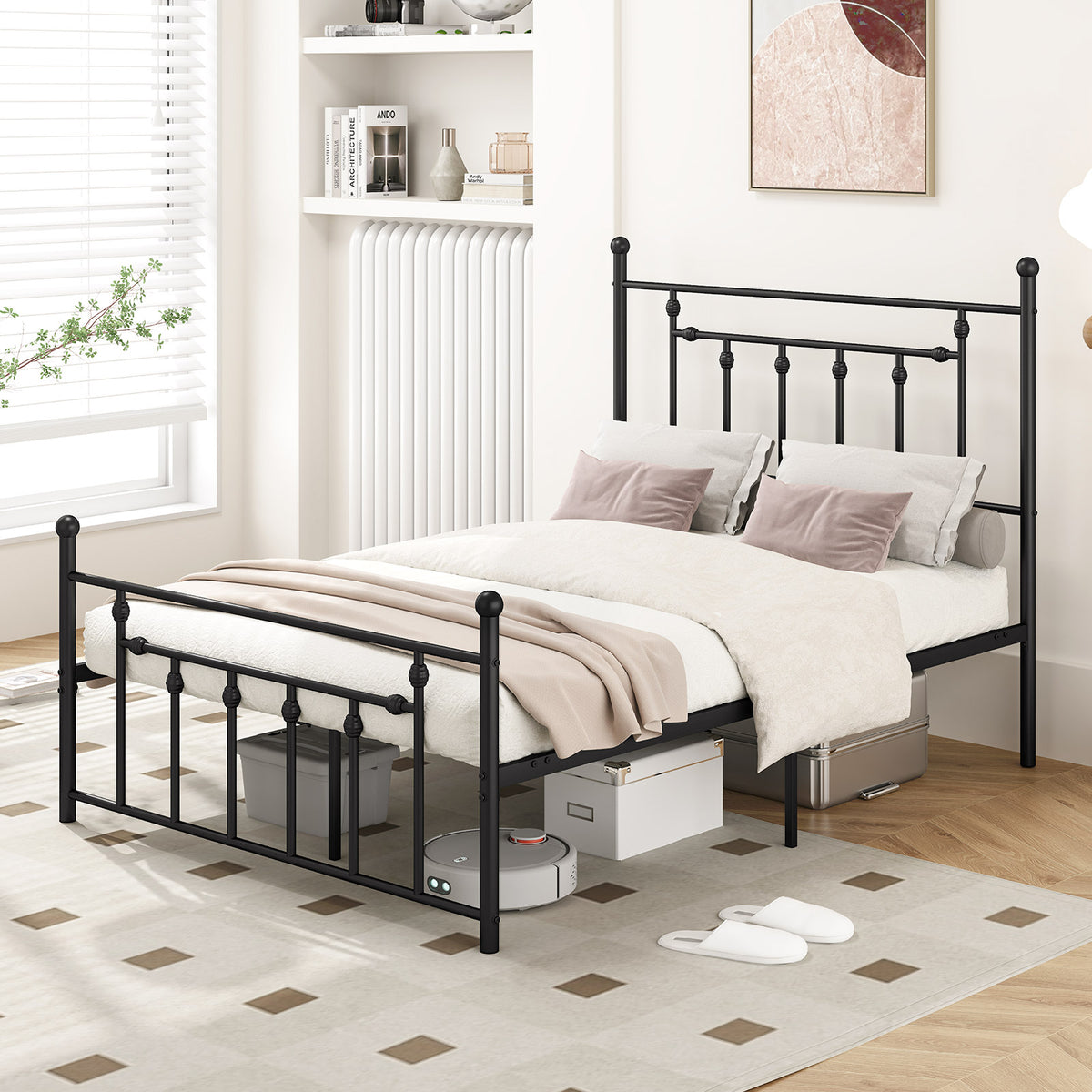 Heavy-duty Metal Bed Frame with Headboard-Simple Bed Frame-DECOROLALA