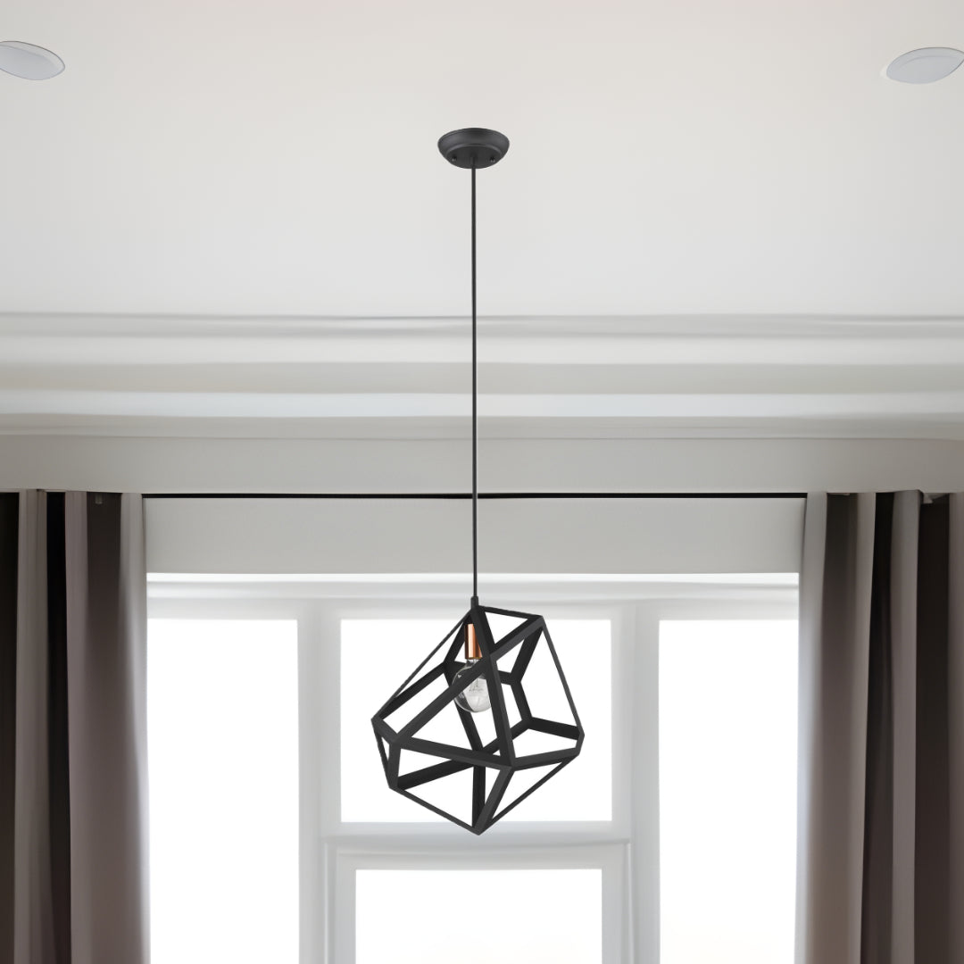 Hedron 1-Light Matte Black Pendant-Pendants-Hanging Lights-DECOROLALA