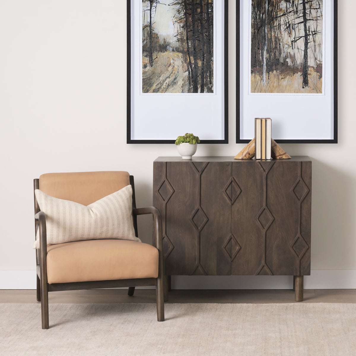 Heera Diamond Motif Accent Cabinet - Light Brown-Accent Cabinets & Chests-DECOROLALA
