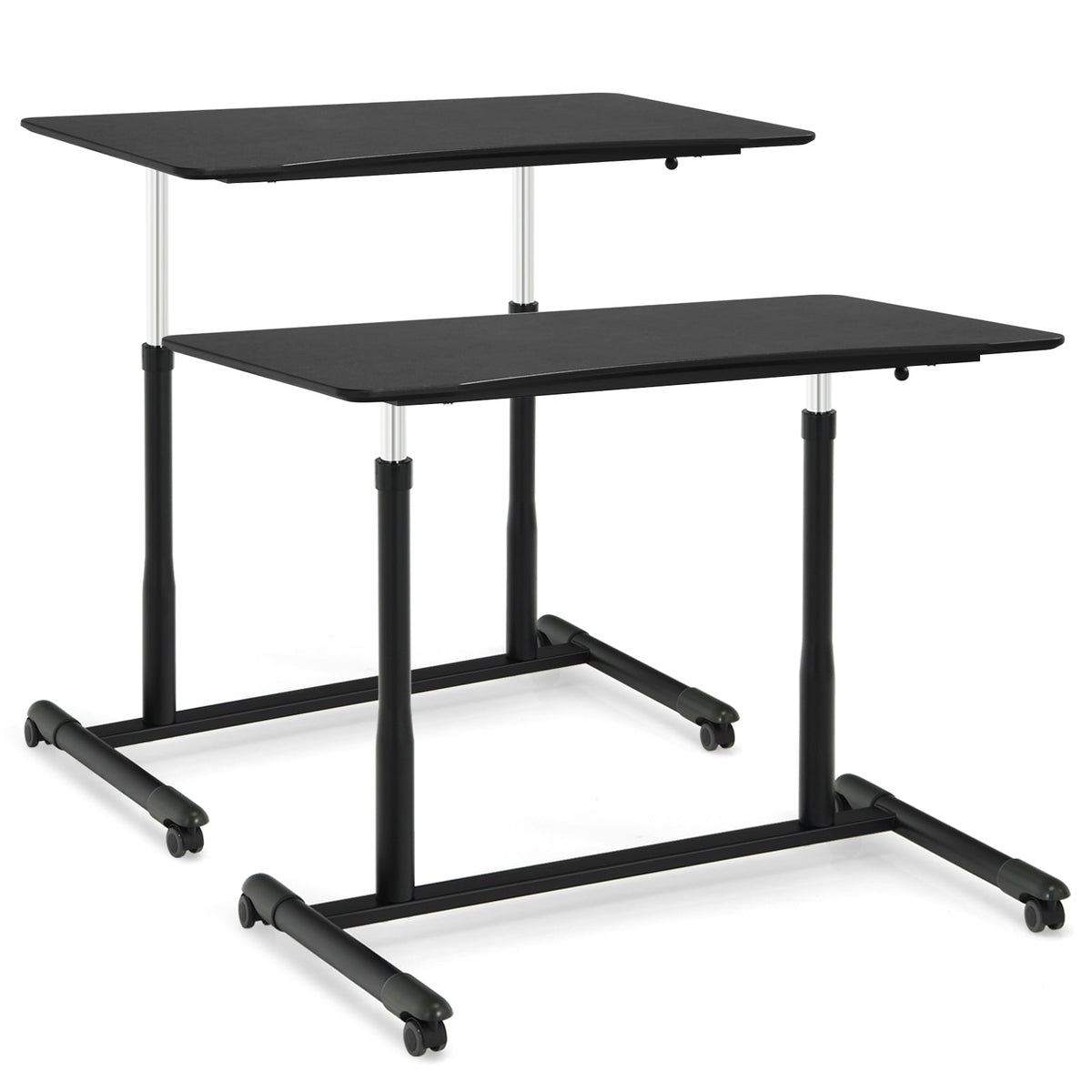 Height Adjustable Computer Desk Sit to Stand Rolling Notebook Table -Black-Standing Desks-DECOROLALA