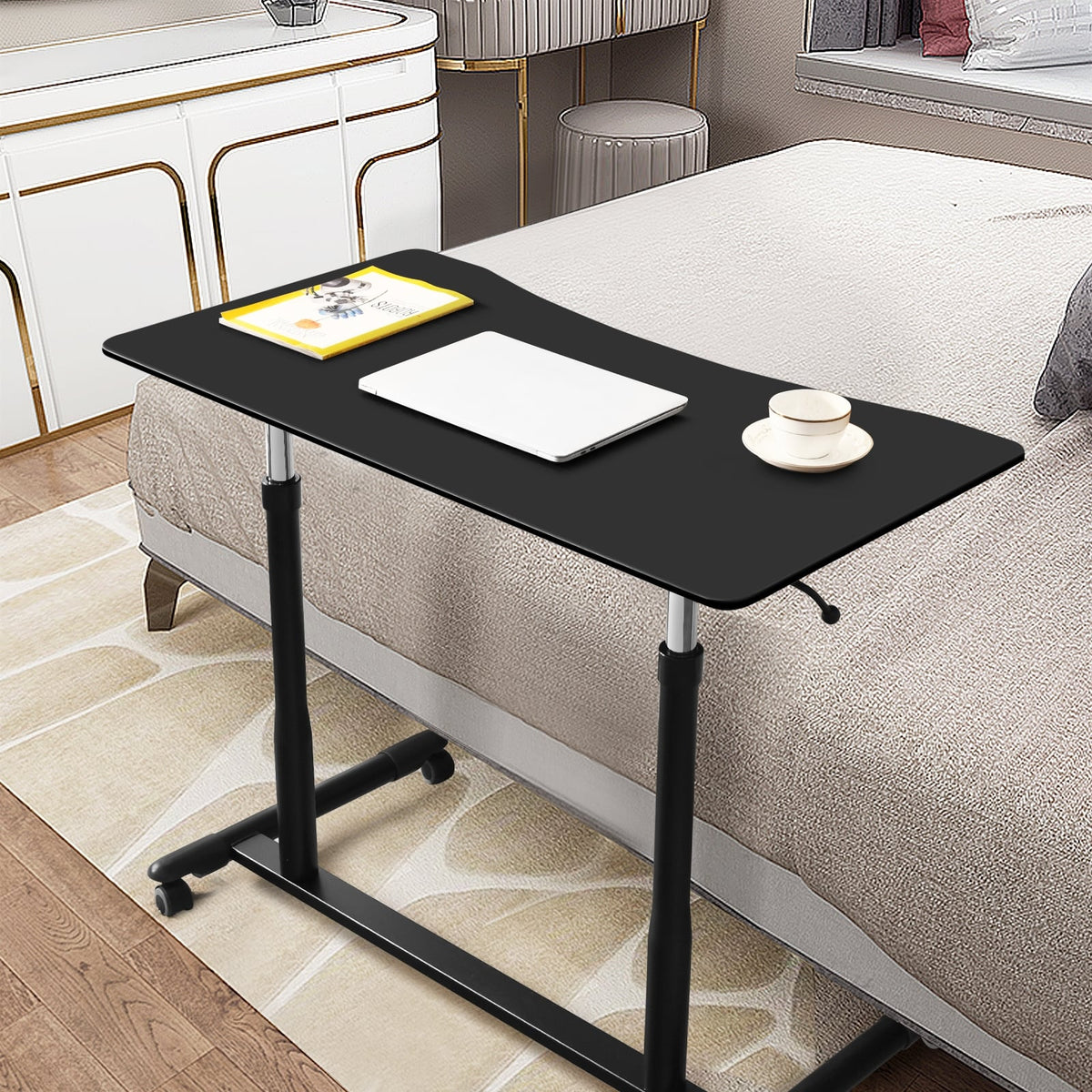 Height Adjustable Computer Desk Sit to Stand Rolling Notebook Table -Black-Standing Desks-DECOROLALA