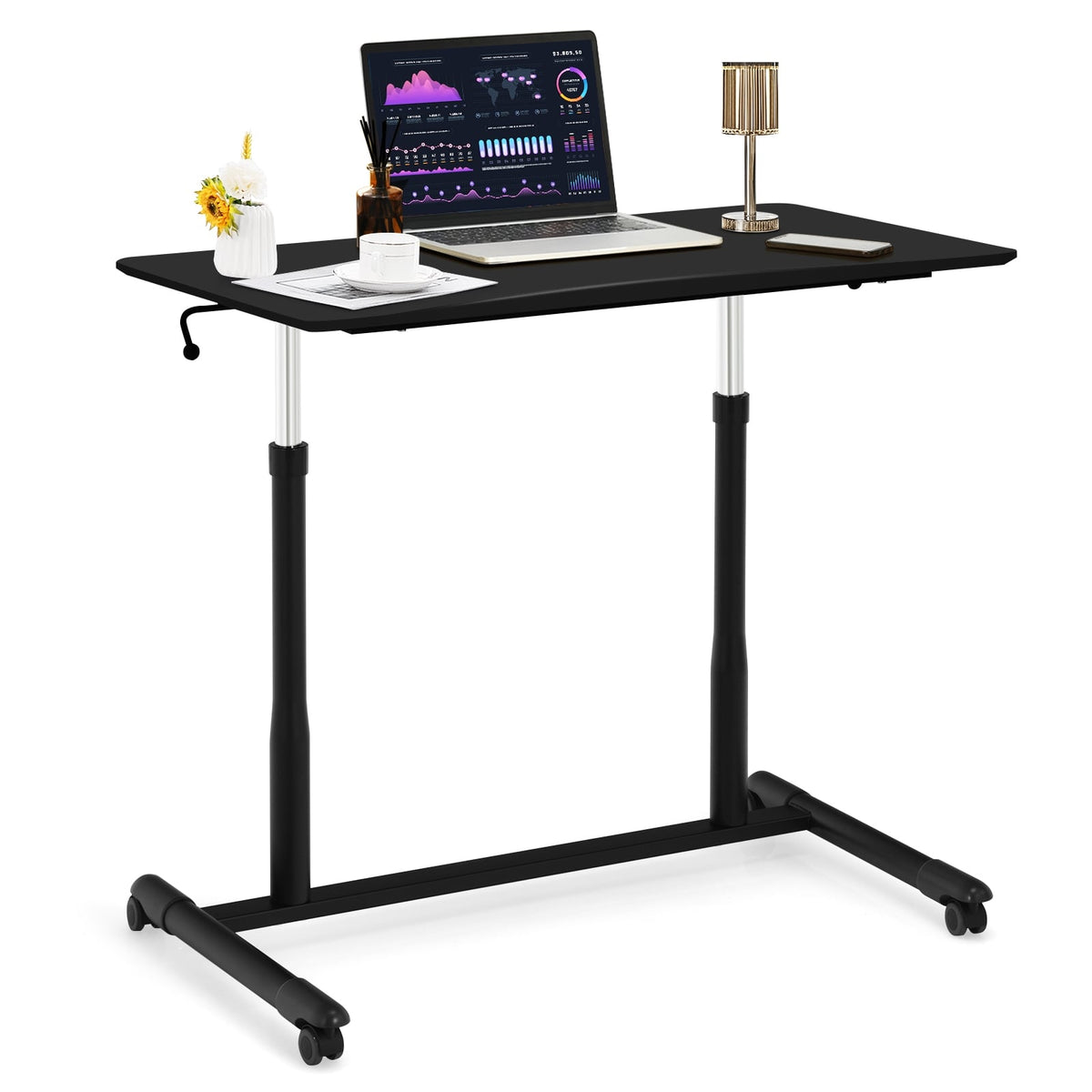 Height Adjustable Computer Desk Sit to Stand Rolling Notebook Table -Black-Standing Desks-DECOROLALA