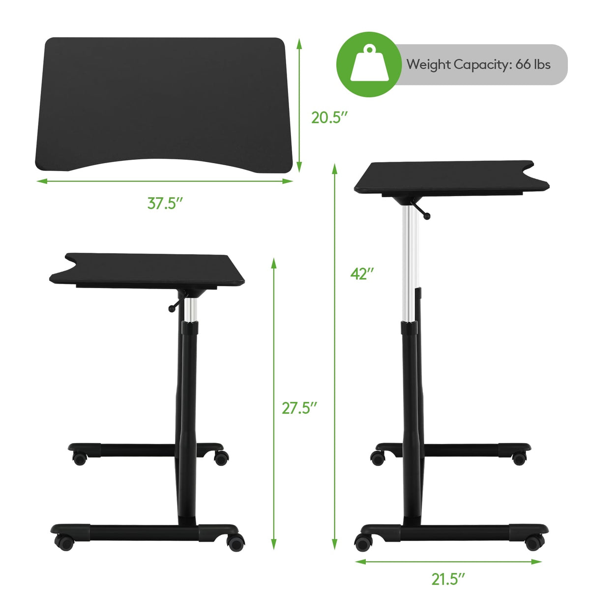 Height Adjustable Computer Desk Sit to Stand Rolling Notebook Table -Black-Standing Desks-DECOROLALA