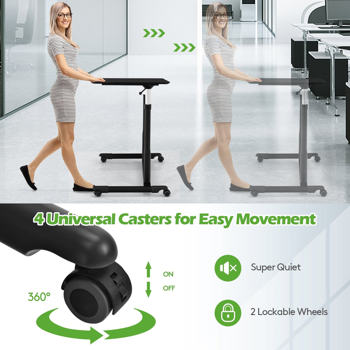 Height Adjustable Computer Desk Sit to Stand Rolling Notebook Table -Black-Standing Desks-DECOROLALA