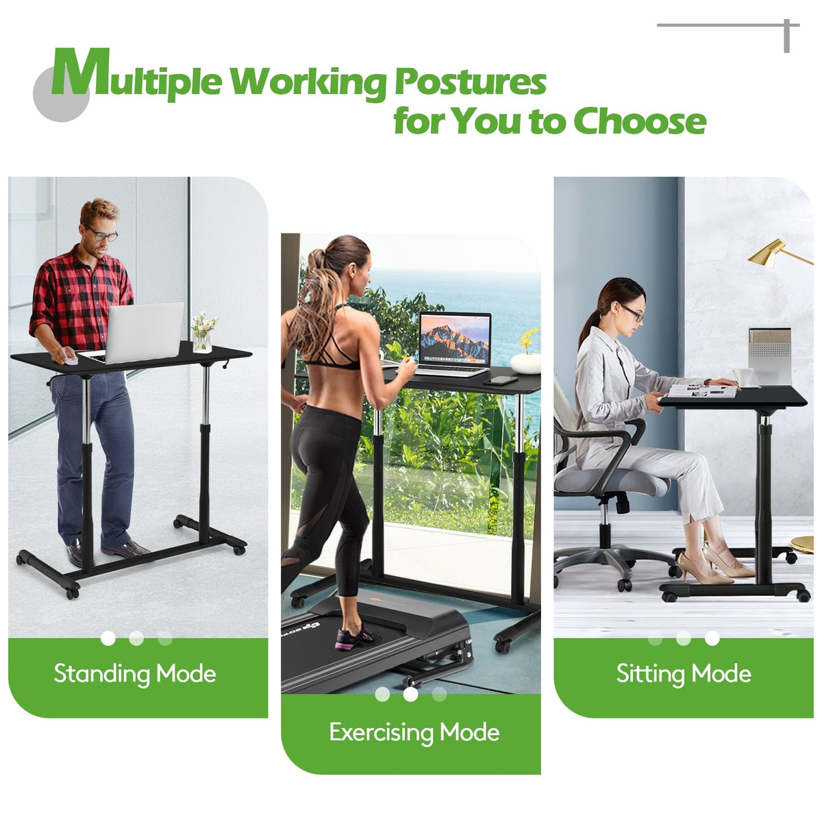 Height Adjustable Computer Desk Sit to Stand Rolling Notebook Table -Black-Standing Desks-DECOROLALA
