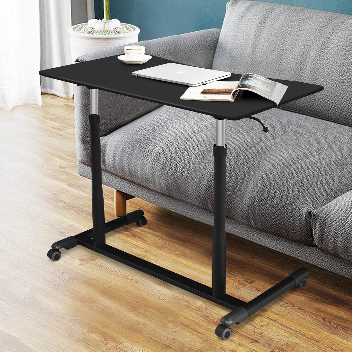 Height Adjustable Computer Desk Sit to Stand Rolling Notebook Table -Black-Standing Desks-DECOROLALA