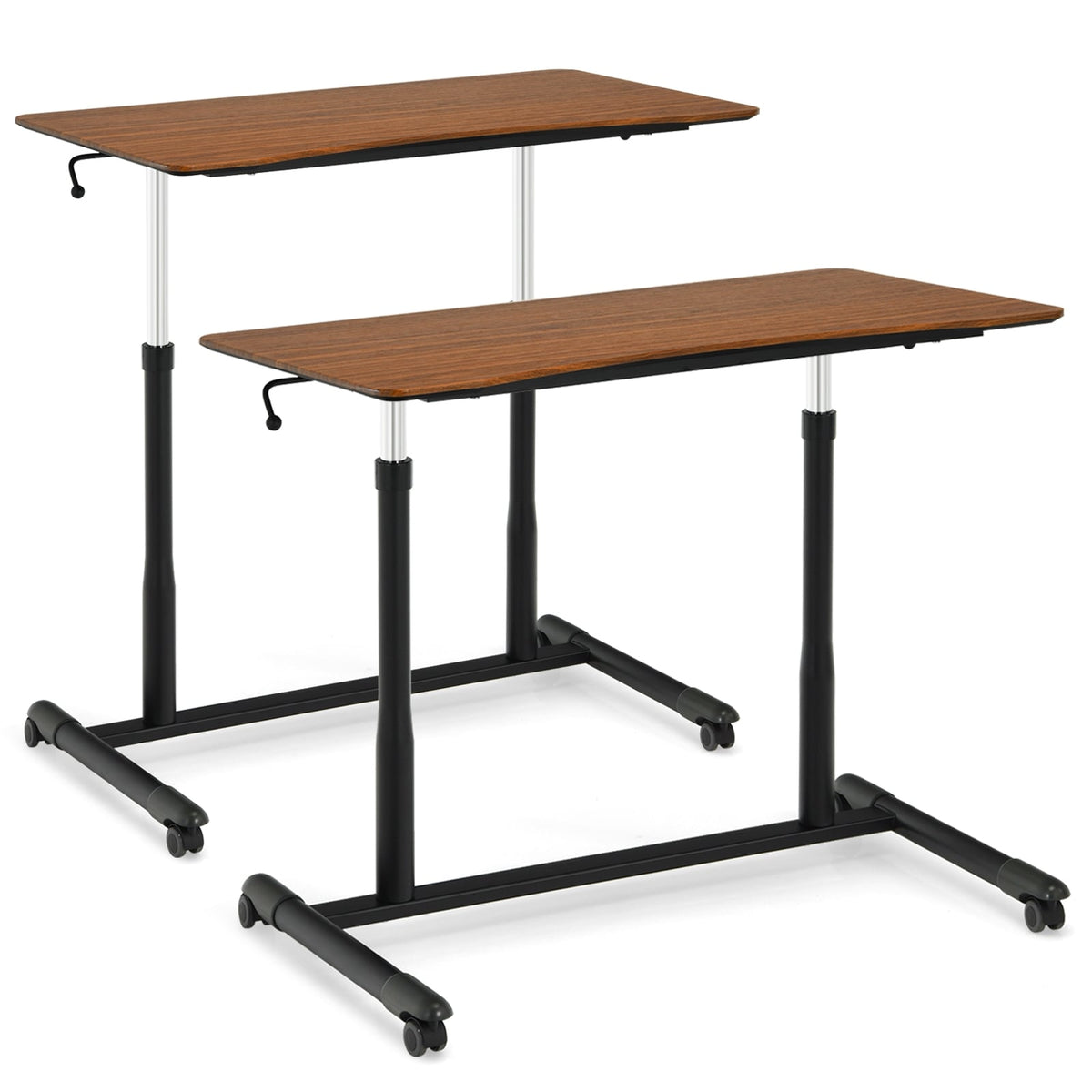 Height Adjustable Computer Desk Sit to Stand Rolling Notebook Table-Brown-Standing Desks-DECOROLALA