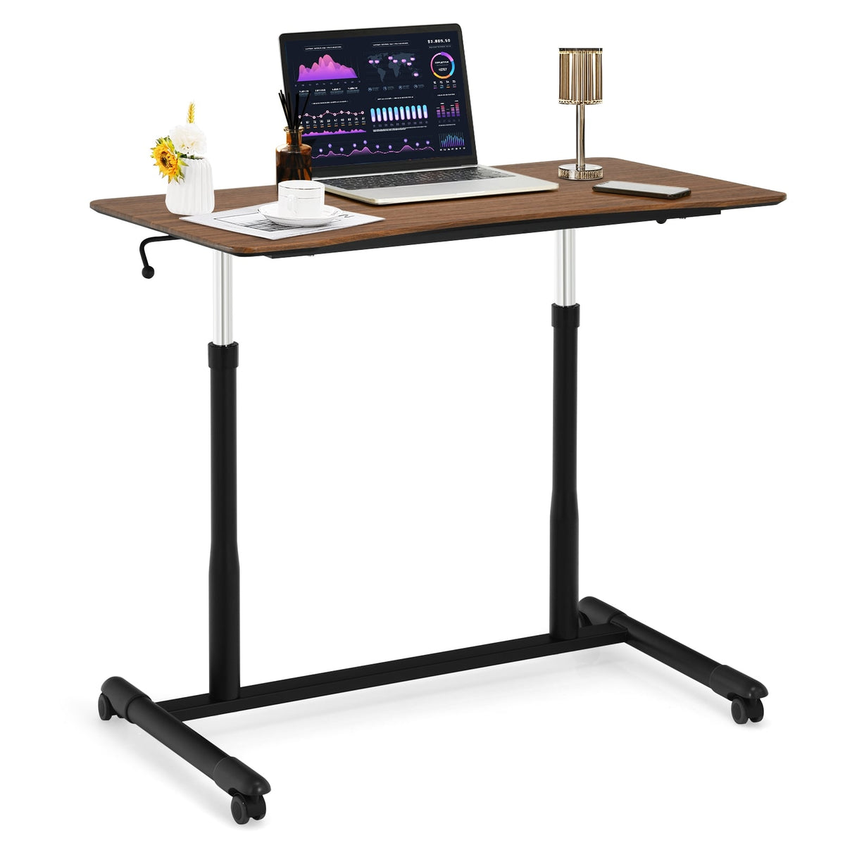 Height Adjustable Computer Desk Sit to Stand Rolling Notebook Table-Brown-Standing Desks-DECOROLALA