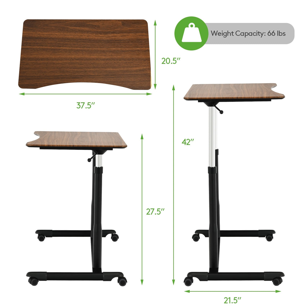 Height Adjustable Computer Desk Sit to Stand Rolling Notebook Table-Brown-Standing Desks-DECOROLALA