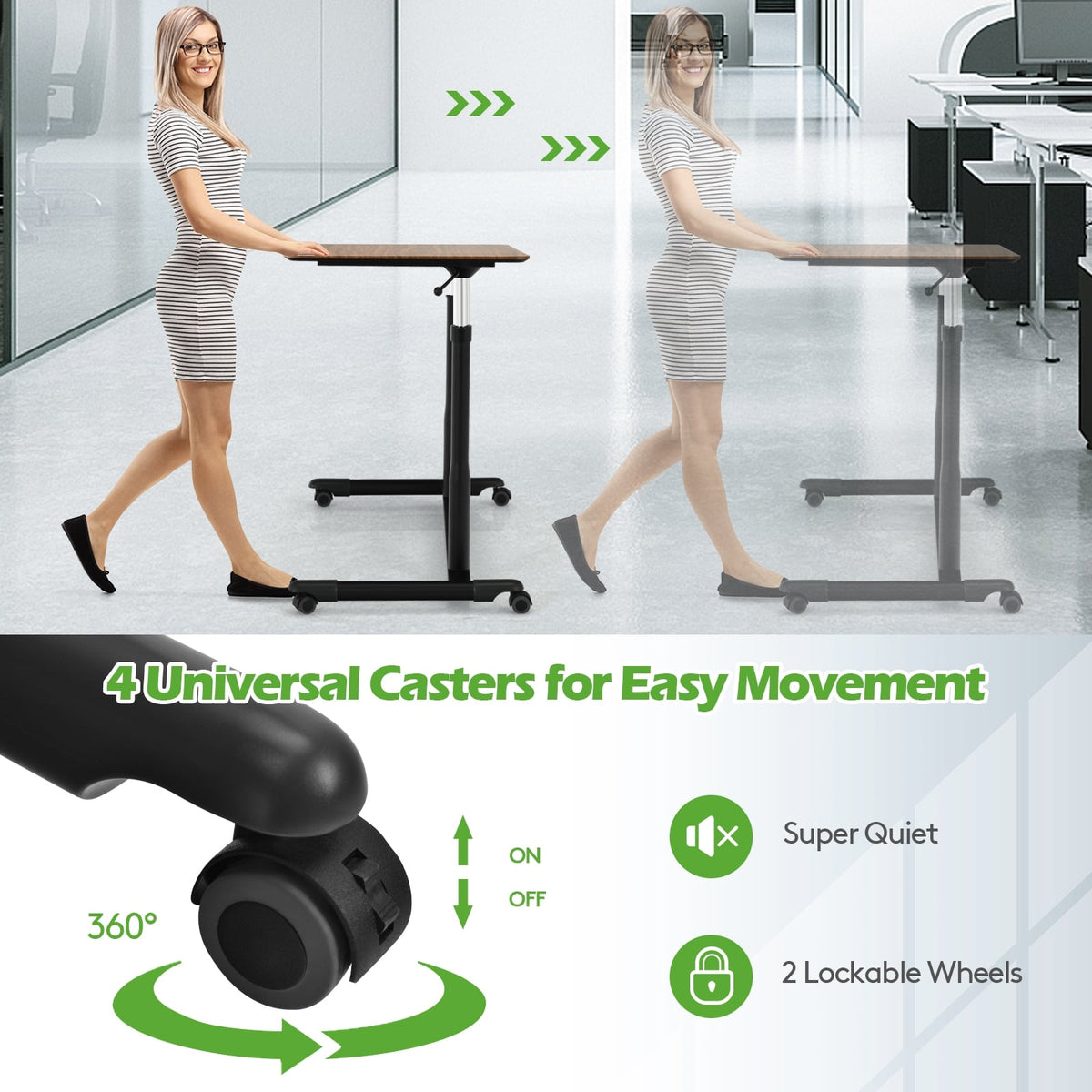 Height Adjustable Computer Desk Sit to Stand Rolling Notebook Table-Brown-Standing Desks-DECOROLALA