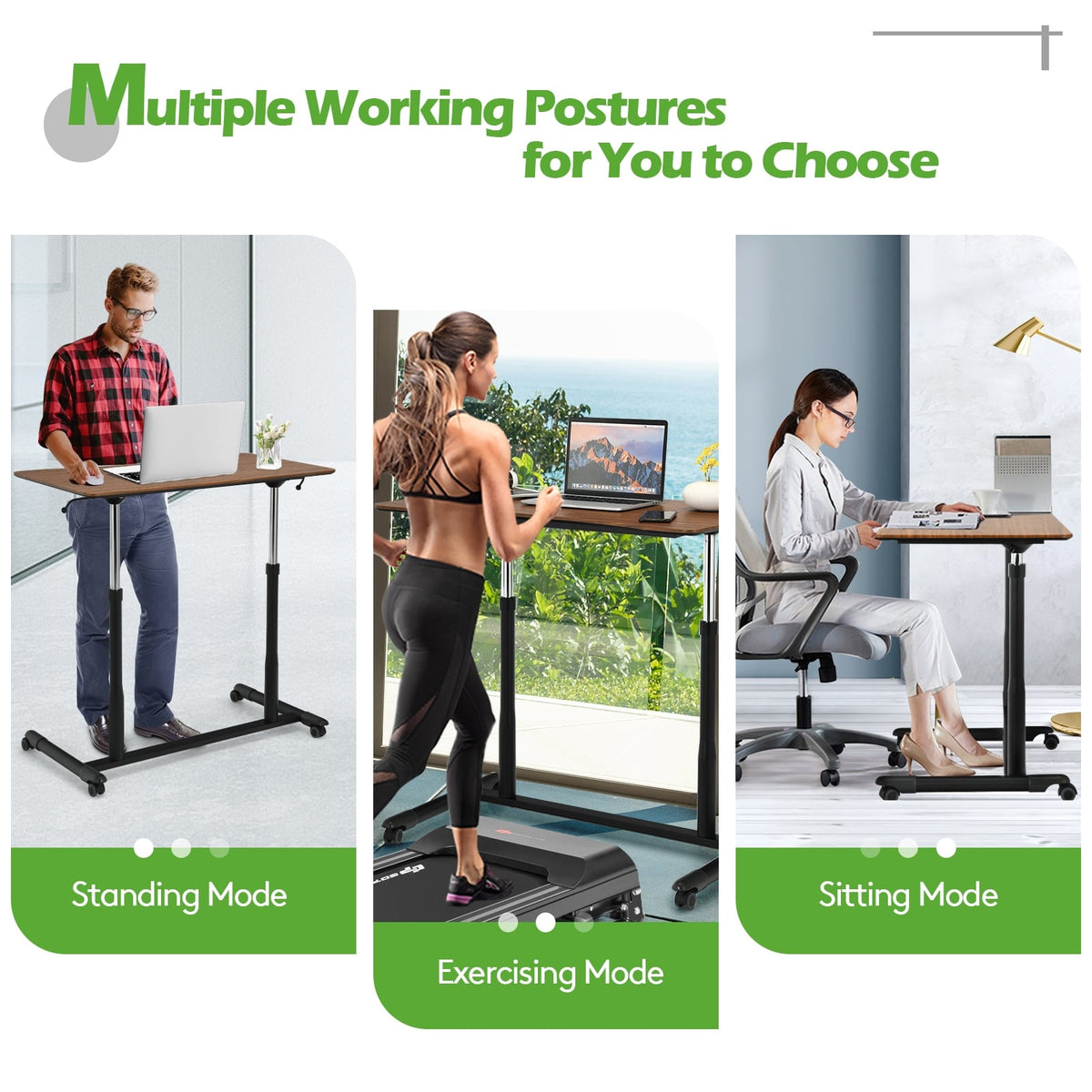 Height Adjustable Computer Desk Sit to Stand Rolling Notebook Table-Brown-Standing Desks-DECOROLALA