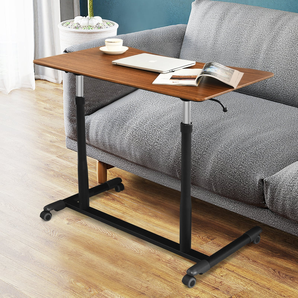 Height Adjustable Computer Desk Sit to Stand Rolling Notebook Table-Brown-Standing Desks-DECOROLALA