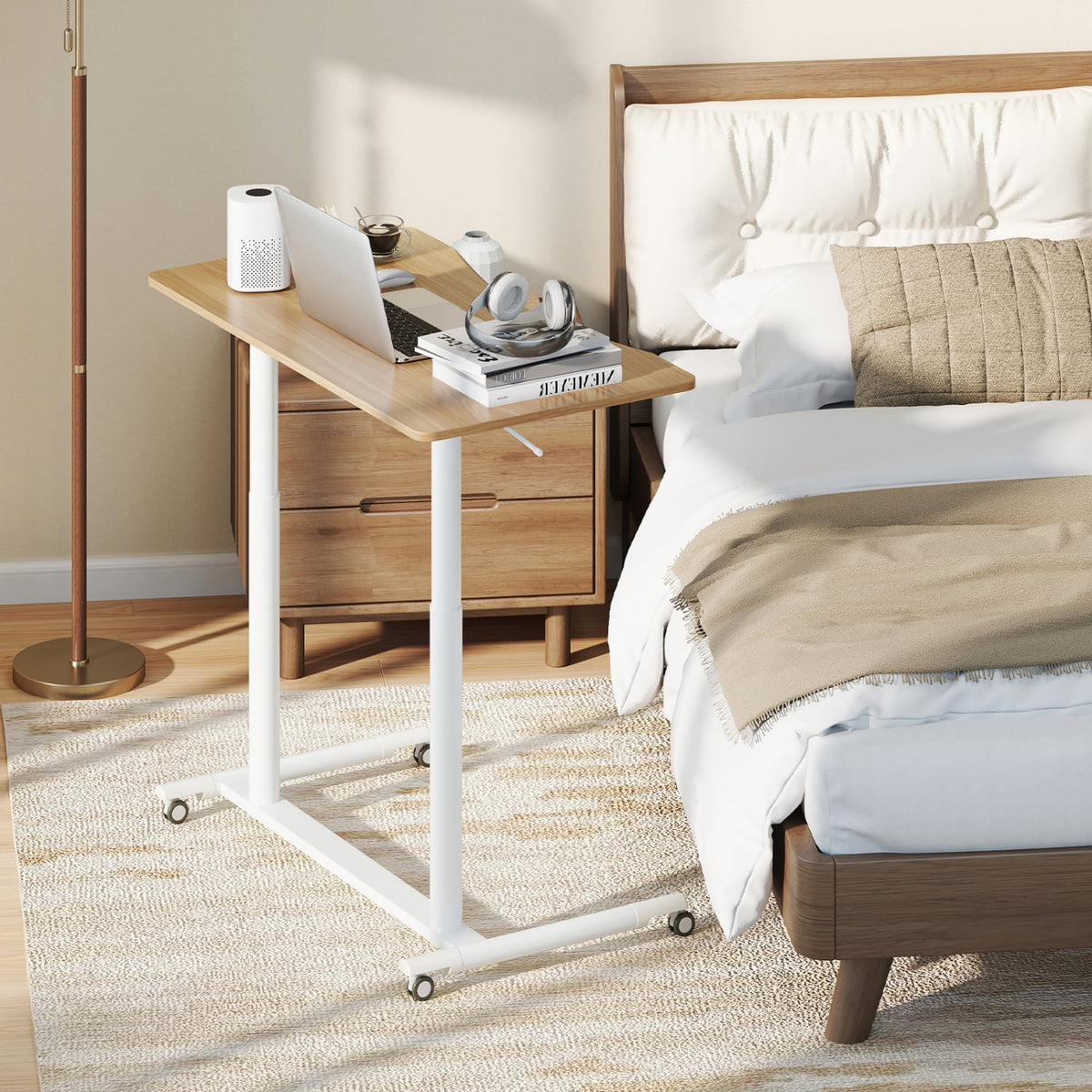 Height Adjustable Computer Desk Sit to Stand Rolling Notebook Table -Natural-Standing Desks-DECOROLALA
